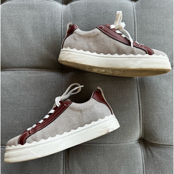 CHLOÉ Women's Lauren Logo Platform Sneakers in Beige Fabric/Brown US 9 /… - Picture 9 of 11